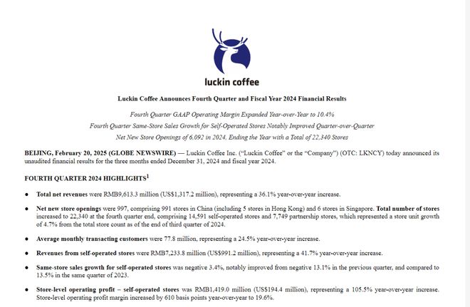 K8国际入口动态良品铺子2024年业绩预亏；瑞幸2024年收入再创新高；蜜雪冰城今起招股